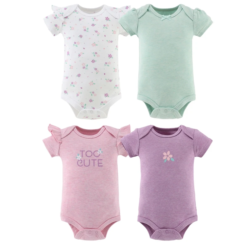 The Peanutshell Baby Girls Short Sleeve Cotton Bodysuits Girls, Cherry Blossom