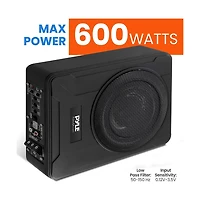 Pyle 8” 600W Slim Active Car Subwoofer, Low-Profile, Under-Seat Installation