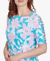 Ruby Rd. Petite Floral Oasis Ladder Sleeve T-Shirt