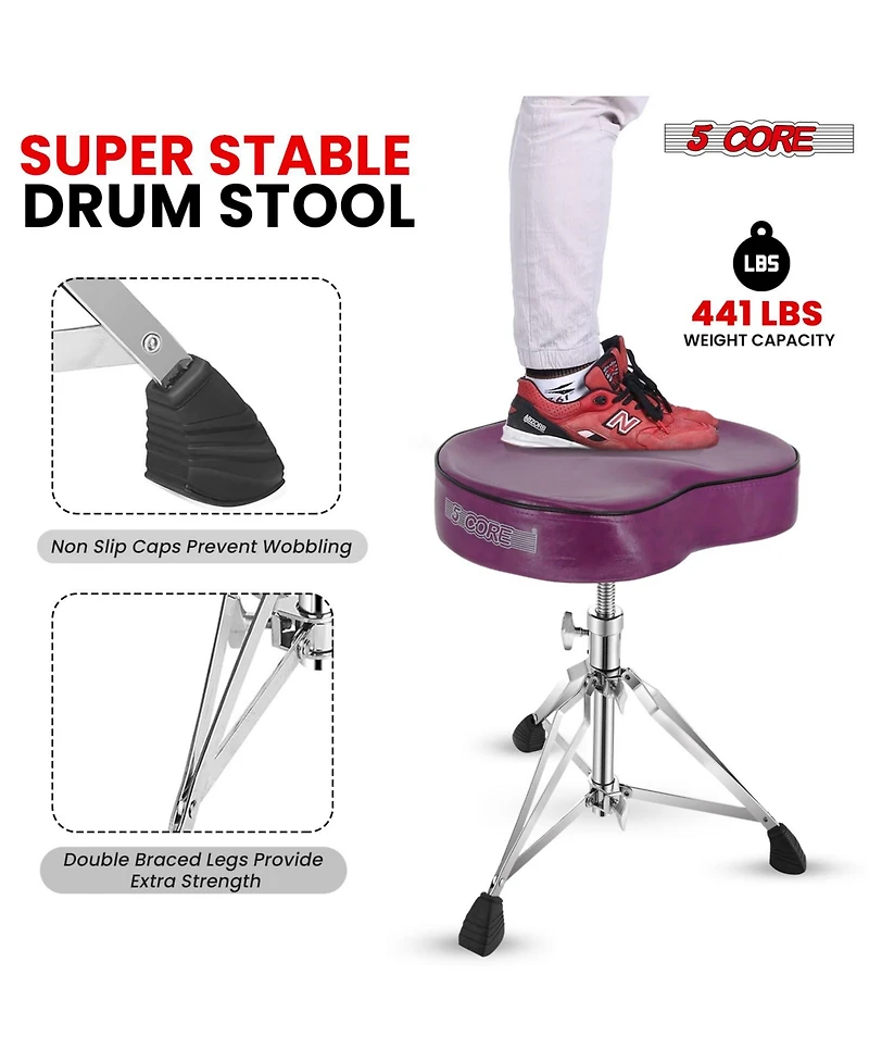 5 Core Drum Throne Padded Guitar Stool Saddle Drummer Seat for Adults & Kids