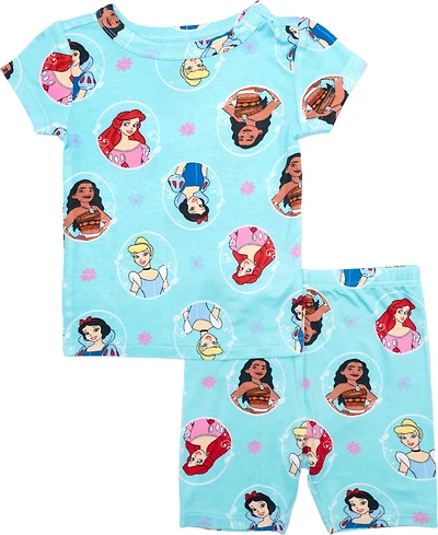 Disney Princess Toddler Girls Short Sleeve and Biker Shorts, 2-Piece Pajama Set