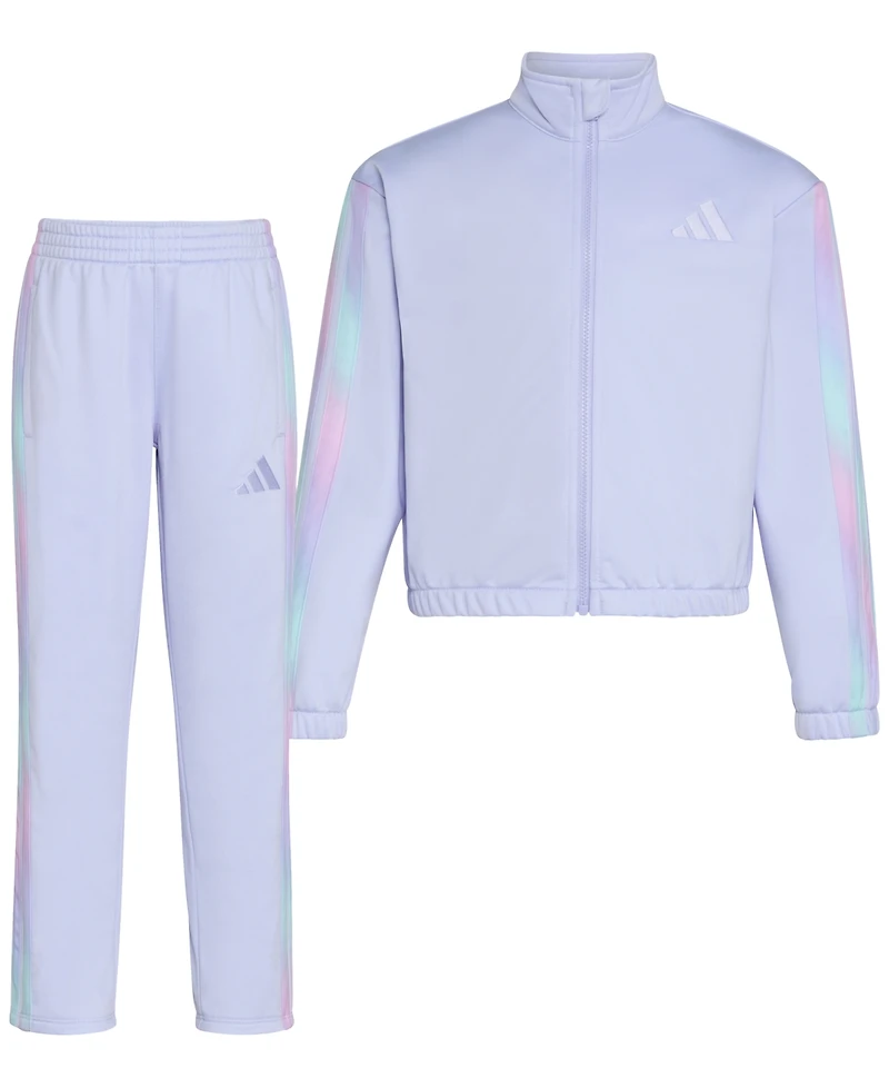 adidas Toddler & Little Girls Long-Sleeve Printed 3-Stripe Fashion Tricot Jacket & Pants, 2 Piece Set