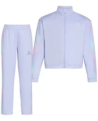 adidas Toddler & Little Girls Long-Sleeve Printed 3-Stripe Fashion Tricot Jacket & Pants, 2 Piece Set