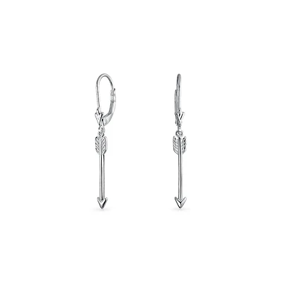 Bling Jewelry Minimalist Romantic Cupid Arrow Dangle Earrings Leverback Sterling Silver