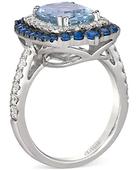 Le Vian Sea Blue Aquamarine (2-1/2 ct. t.w.), Sapphire (5/8 ct. t.w.), Vanilla Diamond (5/8 ct. t.w.) & Chocolate Diamond Accent Double Halo Ring in P