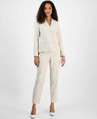 Le Suit Women's Seersucker Two-Button Notch-Collar & Mid-Rise Slim Pants Set, Regular & Petite