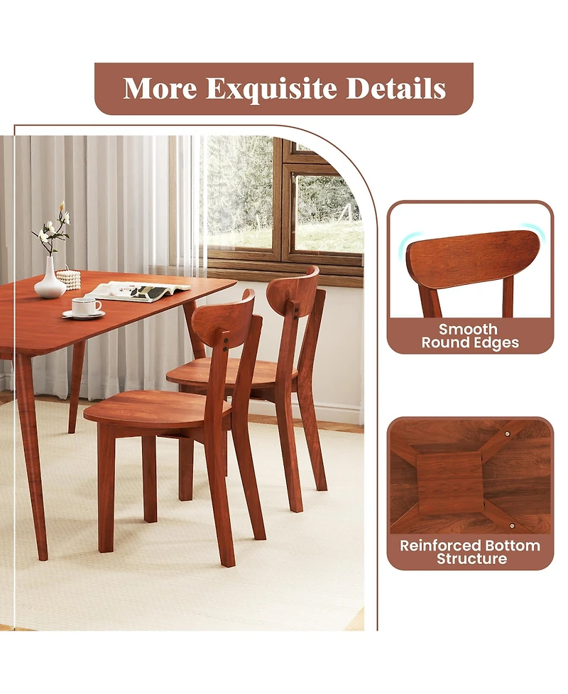Gymax Solid Wood Dining Chair Set of 4 w/ Curved Backrest & Rubber Wood Frame