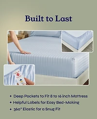 Striped 500 Thread Count Fitted Sheet Only, 100% Cotton Sateen, Fully Elasticized with Deep Pockets by California Design Den