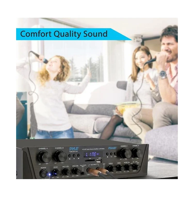 Pyle Bluetooth Home Audio Amplifier, 4-Ch. Audio Source Stereo Receiver System with Fm Radio, MP3/Usb/Sd/Aux Playback (500W Max)