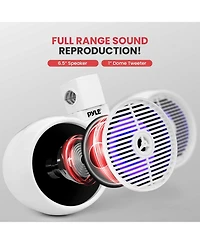 Pyle 6.5'' Marine Bluetooth Wakeboard Speaker System with Led Lights, 200W, White