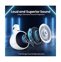 Pyle 6.5'' Marine Bluetooth Wakeboard Speaker System with Led Lights, 200W, White