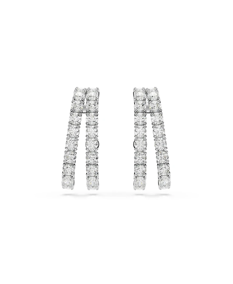 Swarovski Matrix White, Rhodium Plated Round Cut Cuff Earrings