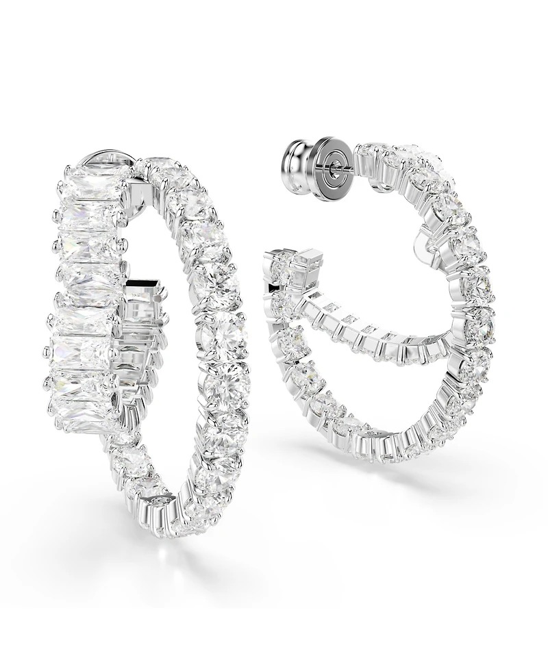Swarovski Matrix Mixed Cuts, Heart, White, Rhodium Plated Hoop Earrings