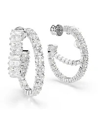 Swarovski Matrix Mixed Cuts, Heart, White, Rhodium Plated Hoop Earrings