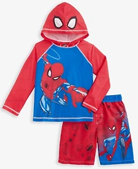 Spider-Man Little Boys Hooded Rash Guard & Swim Trunks Two-Piece Swimsuit