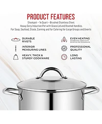 Bakken-Swiss Deluxe 14-Quart Stainless Steel Stockpot w/Tempered Glass See-Through Lid - Simmering Delicious Soups Stews & Induction Cooking