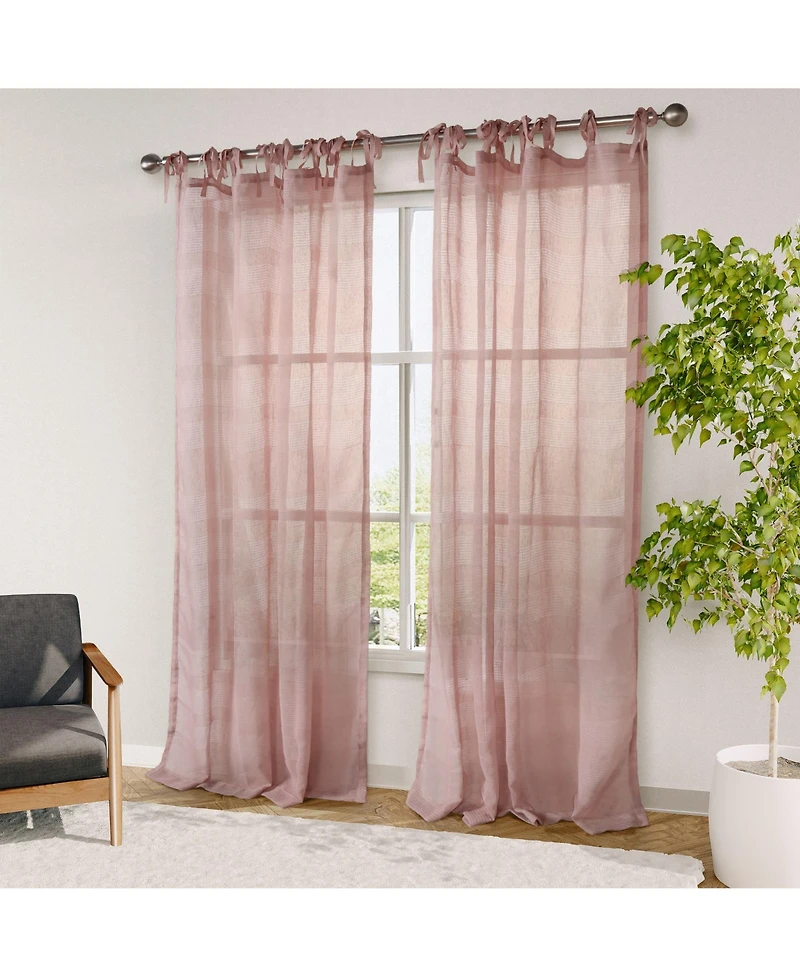 Grayson Stripe Sheer Tie Top Curtains Pair, 52"X84"