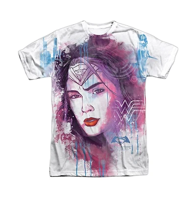 Batman V Superman Mens Watercolor Wonder Woman Sub Short Sleeve Adult Poly Crew Tee / T-Shirt