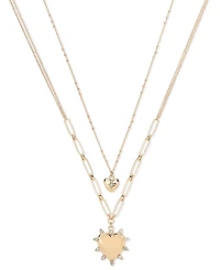 On 34th Gold-Tone Crystal Heart Two-Row Pendant Necklace, 22" + 3" extender, Exclusively at Macy's