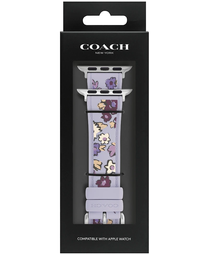 Coach Women's Purple Floral Silicone Strap Band for Apple Watch 38mm, 40mm, 41mm