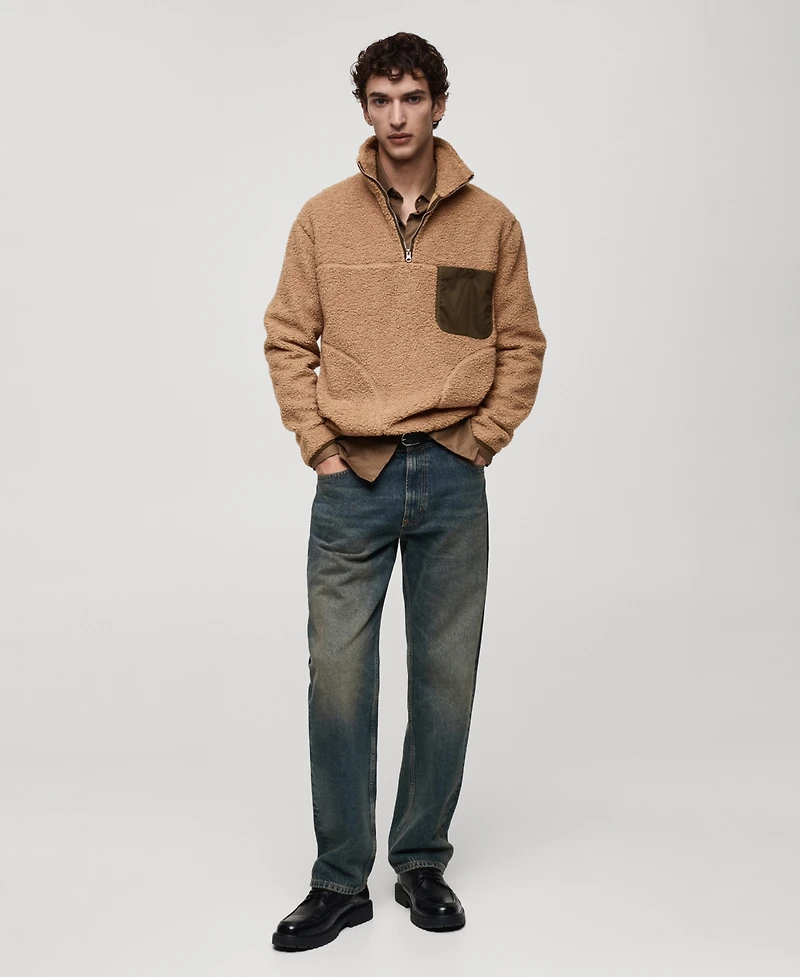 Mango Men's Regular-Fit Fleece Quarter-Zip Pullover