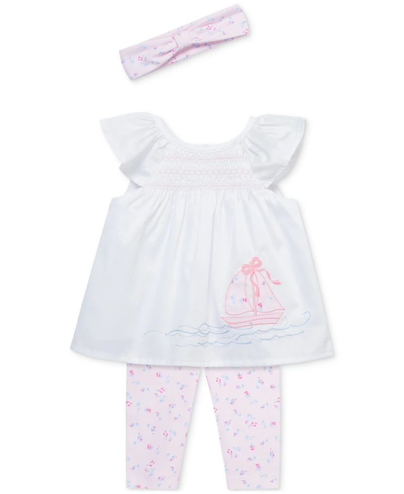 Little Me Baby Girls Rosy Breeze Cotton Tunic, Leggings & Headband, 3 Piece Set