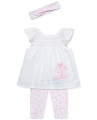 Little Me Baby Girls Rosy Breeze Cotton Tunic, Leggings & Headband, 3 Piece Set