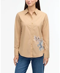 Ellen Tracy Women s Poplin Shirt with Lace Cutout