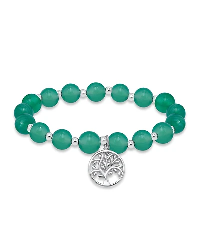 Macy's Silver-Plated Beaded Tree of Life Charm Stretch Bracelet