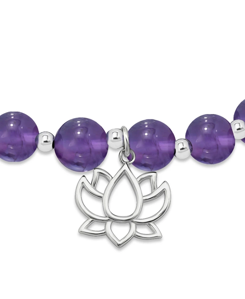 Macy's Silver-Plated Beaded Lotus Charm Stretch Bracelet