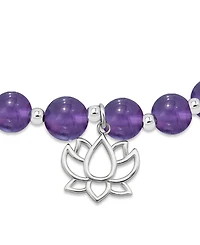 Macy's Silver-Plated Beaded Lotus Charm Stretch Bracelet