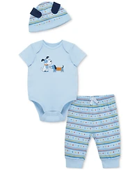 Little Me Baby Boys Puppies Cotton Bodysuit, Hat & Pants, 3 Piece Set