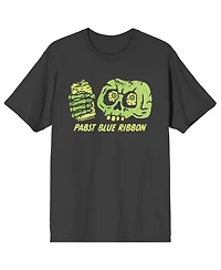 Pabst Blue Ribbon Men's Halloween Skull With Beer Crew Neck Short Sleeve Charcoal T-shirt-3XL