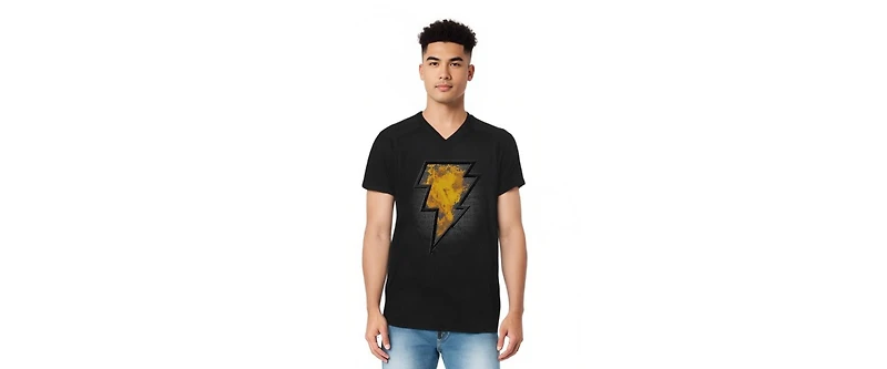 Black Adam Mens Beveled Emblem Short Sleeve Adult V Neck Premium Cotton Tee / T-Shirt