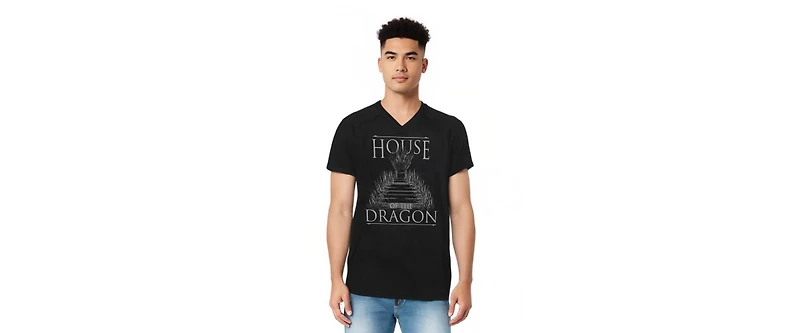 House Of The Dragon Men's Sword Throne Short Sleeve Adult V Neck Premium Cotton Tee / T-Shirt