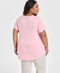 Jm Collection Plus V-Neck Short-Sleeve Top, Exclusively at Macy's