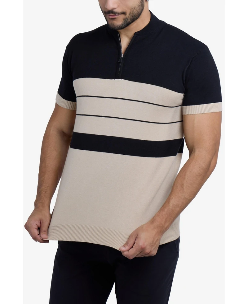 Spring + Mercer Men's Short Sleeve Zipper Neck Polo Sweater
