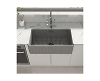 Casainc 33inch L x 18inch W Single Bowl Fireclay Farmhouse Kitchen Sink with Grid