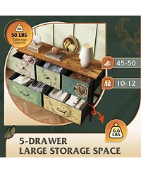 Wlive Dresser for Bedroom with 5 Drawers Wide Chest of Drawers Fabric Dresser Storage Organizer Unit with Fabric Bins for Closet Living Room Hallway F