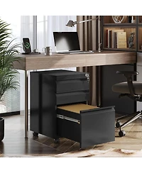Wlive 3 Drawer Mobile File Cabinet with Lock Under Desk Metal Filing for Legal/Letter/A4 Fully Assembled Except Wheels