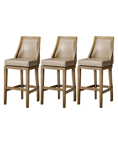 Maven Lane Vienna Bar Stool in Weathered Oak Finish, Avanti Bone, Set of 3