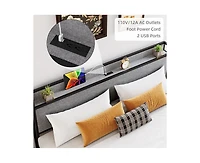gaomon King Size Bed Frame with Charging Station and 2 Storage Drawer, Upholstered Platform Bed with Headboard, Usb Port & Outlets, No Box Spring Need