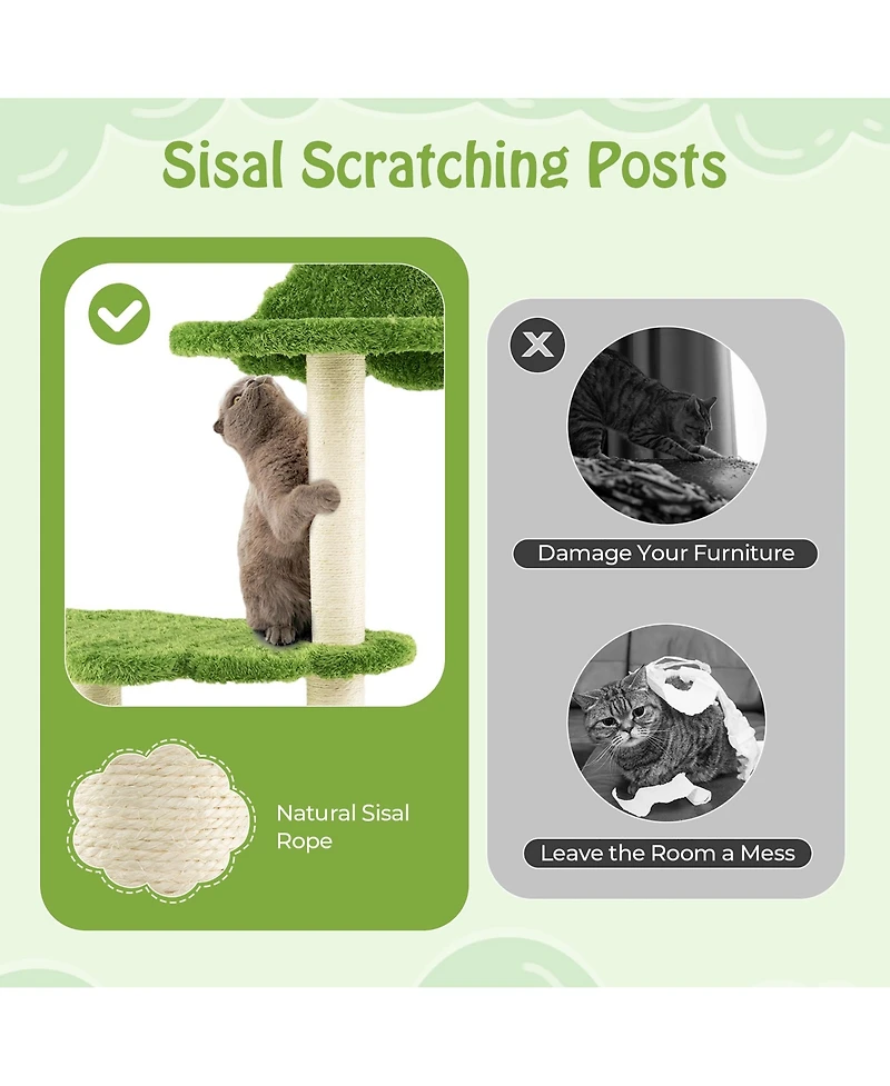 Gymax 38'' Cute Cat Tree Cat Condo Furniture w/ Fully Wrapped Sisal Scratching Posts