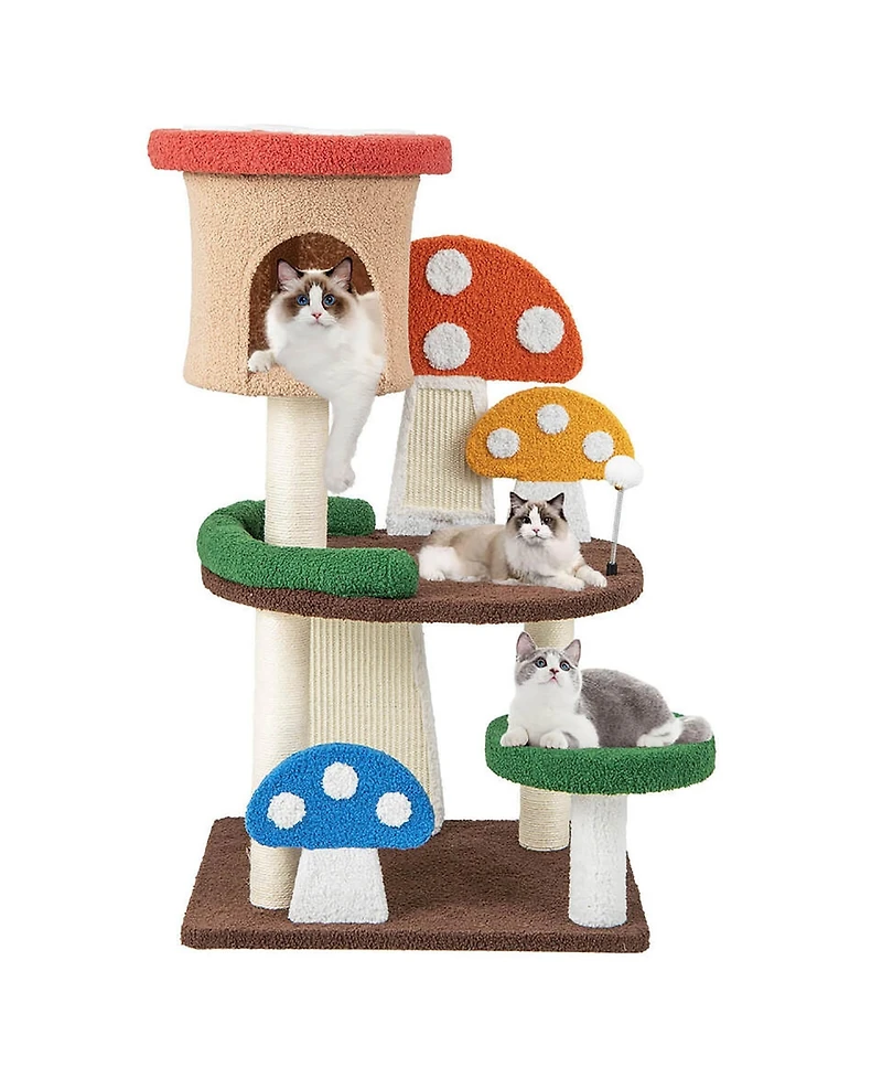 Gymax 41'' Mushroom Cat Tree Tower Indoor Kitten Activity Center w/ Natural Sisal Posts
