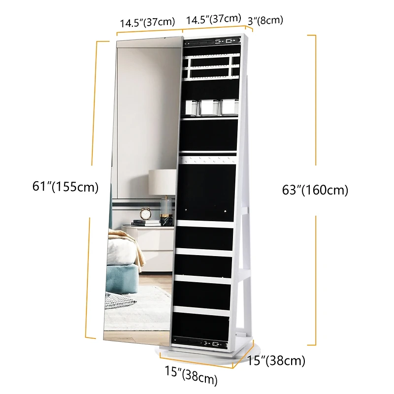 Vlsrka 360° Swivel Free-Standing Jewelry Armoire Cabinet with Mirror