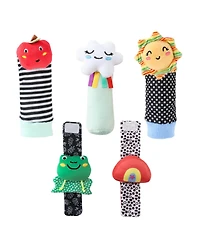 The Peanutshell Montessori Baby Rattle Socks and Wrist Rattle Set, 5 Piece