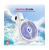 Pyle 8'' Marine Bluetooth Wakeboard Speaker System with Led Lights, 300W, White