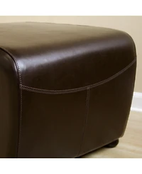 Baxton Studio Dark Brown Full Leather Ottoman With Rounded Sides