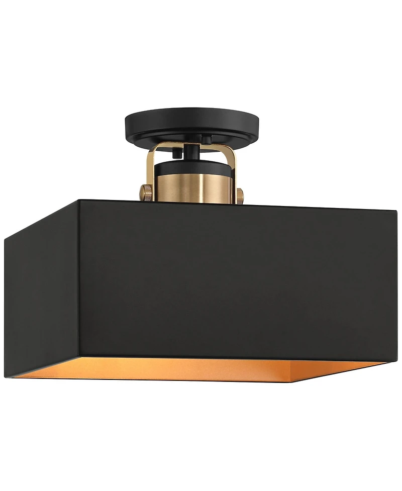 Possini Euro Design Artemis 12" Modern Semi Flush-Mount Ceiling Light Fixture Kitchen Foyer 2-Light Black Gold Finish Metal