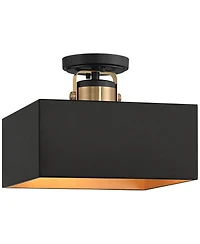 Possini Euro Design Artemis 12" Modern Semi Flush-Mount Ceiling Light Fixture Kitchen Foyer 2-Light Black Gold Finish Metal